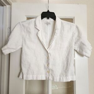 Madewell 100% Linen Blazer Blouse White Small Short-Sleeved Women’s Cropped